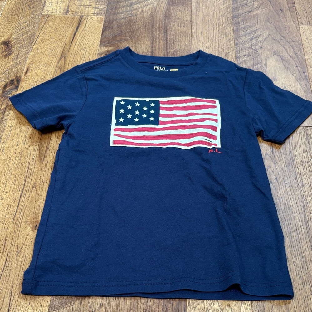 Polo by Ralph Lauren Kids Navy T-Shirt with Flag Size 7